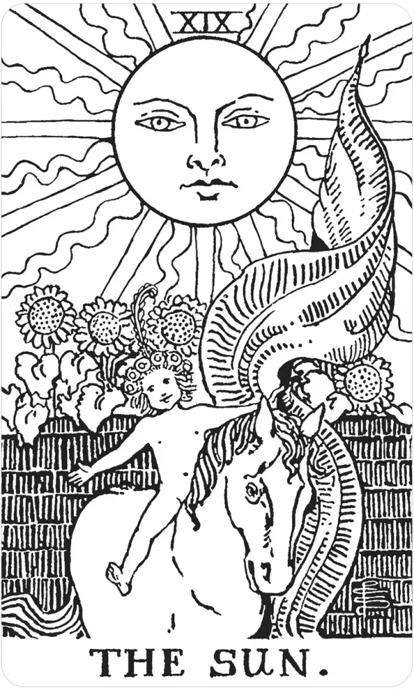 Carte de Tarot Soleil à colorier